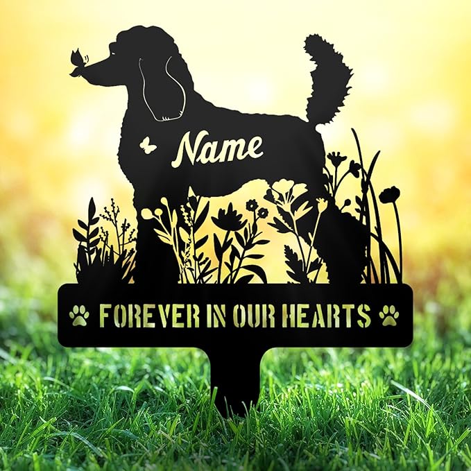 Custom Standard Poodle Poo Dog Memorial Stake, Personalized Dog Grave Marker, Metal Pet Tombstone, Outdoor Sympathy Sign for Garden Yard Decor, Pet Loss Gift