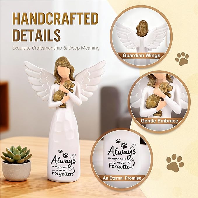 DALARAN Hand-Painted Angel Memorial Statue, Sympathy Gift for Loss of Dog with “Always in My Heart” Inscription, 14cm Remembrance Keepsake for Home Décor