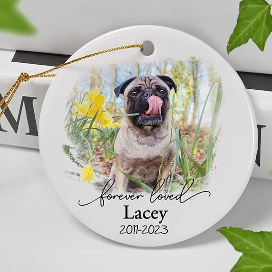 Personalized Dog Ornament - Christmas Memorial Gift for Pet Loss - Forever Loved Ceramic Bereavement Keepsake