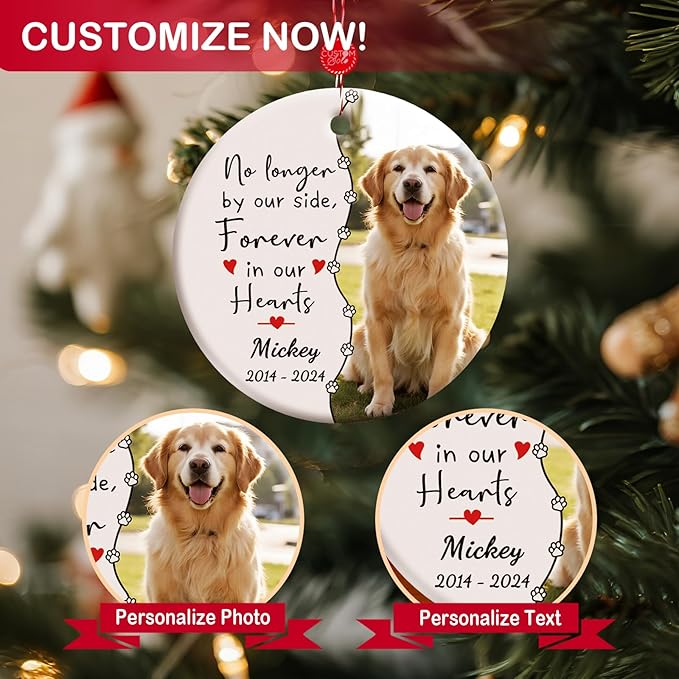 Bemaystar Dog Memorial Ornament- Personalized Pet Memorial Gifts Pet Memorial Ornament Dog Remembrance Ornament Forever in Our Hearts in Loving Memory, Sympathy Gifts Loss of Cat