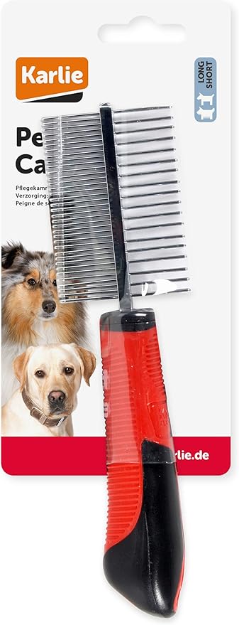 Karlie Grooming Comb with Handle Double, 30 x 5.5 x 3 cm, Red/Black