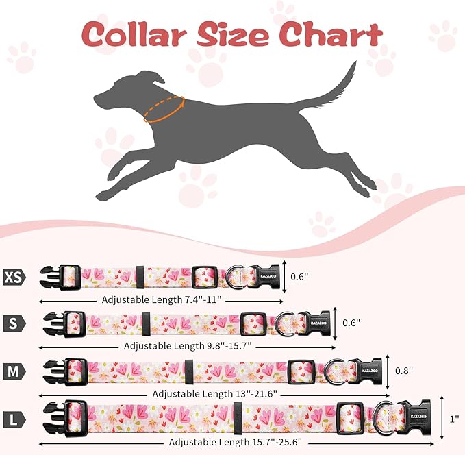 Kazazoo Dog Collar Cute and Soft Nylon Puppy Collar Girl, Adjustable Dog Collars for Small Medium Dogs, Pink Flowers-XS