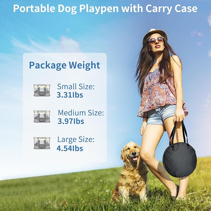 NEZUC Dog Playpen,Pet Playpen,Foldable Cage Kennel for Small Dog Cat,Waterproof Exercise Pen Crate with Removable Bottom,Indoor Outdoor Travel Use with Carrying Case (Black, Medium(32''×26''×22''))