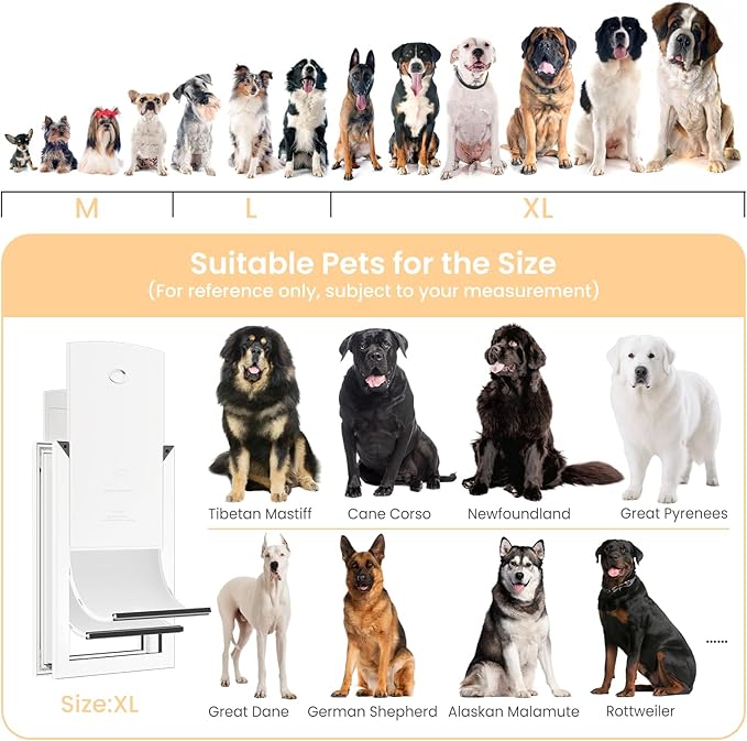 HARDLIGHT Aluminum Frame XL Dog Door - Up to 180 LBS, Double Soft Flaps with Magnetic Closure, Adjustable Telescoping Tunnel XL Dog Door with 2 Sliding Panels, Easy Install, Snow White, X-Large