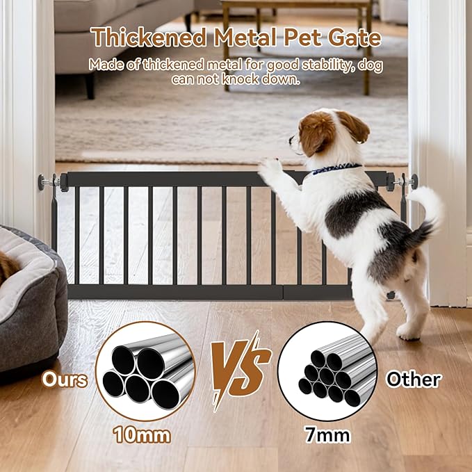 Short Dog Gate,18"-45" Adjustable Extra Wide Metal Short Dog Gate to Step Over, 24" Tall Small Pet Gate with 3 Extension Kits