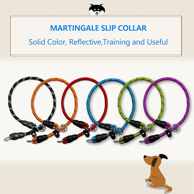 Reflective Slip Collar, Dog Choker, Nylon Training Collar With Slidable Stopper No Pull Martingale for Small Medium Large Dogs, Blue, S