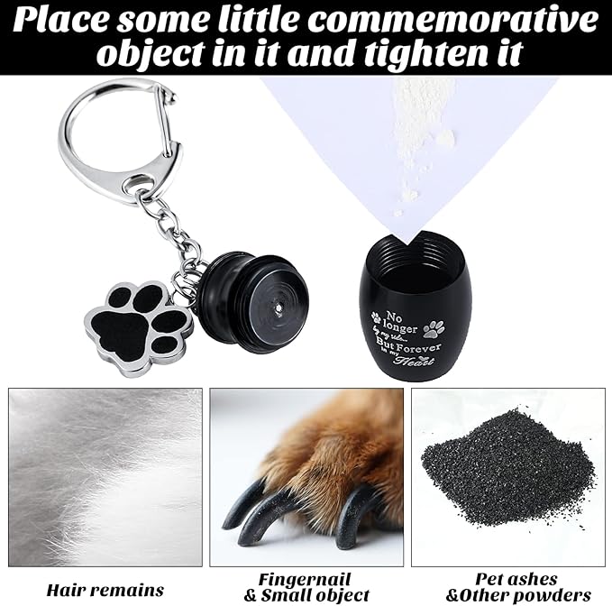 Tudomro Cremation Pet Dog Urns Keychain for Ashes with Storage Bag Stainless Steel Small Cat Paw Memorial Keepsake Jewelry