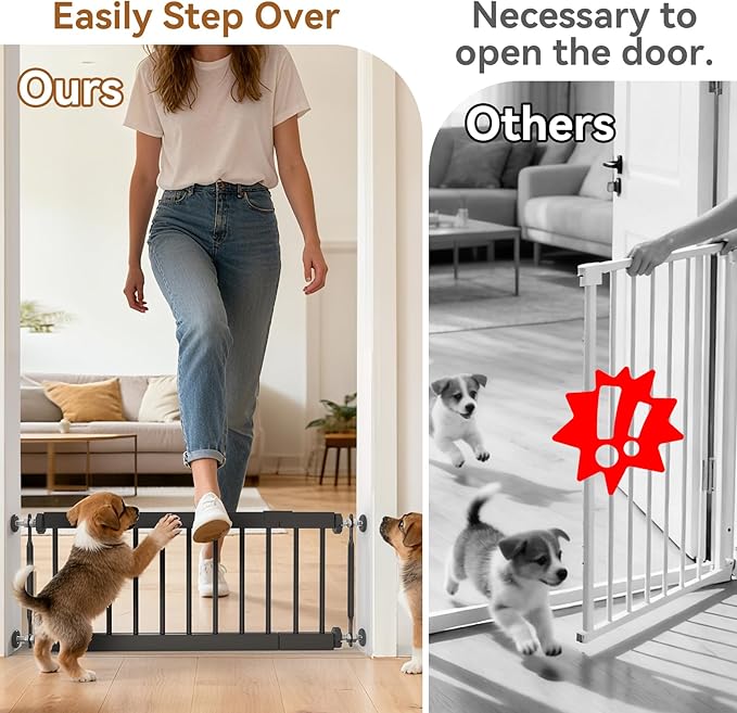 Short Dog Gate,18"-45" Adjustable Extra Wide Metal Short Dog Gate to Step Over, 24" Tall Small Pet Gate with 3 Extension Kits