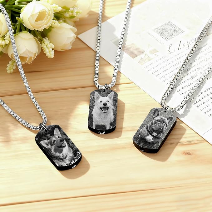 QYH Personalized Pet Urn Cremation Necklace for Ashes – Custom Keepsake Necklace with Photo and Text, Memorial for Dog Loss (Black)