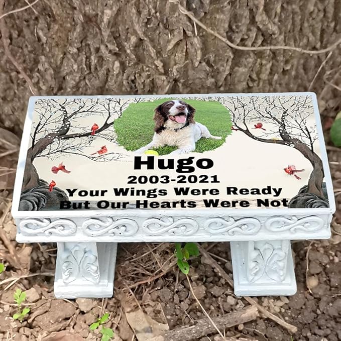 Personalized Memorial Bench for Pet Human, Custom Pet Memorial Stone with Colorful Photo, Pet Grave Marker Dog Headstone Cat Tombstone, Loss of Pet Gifts, Memorial Garden Plaque