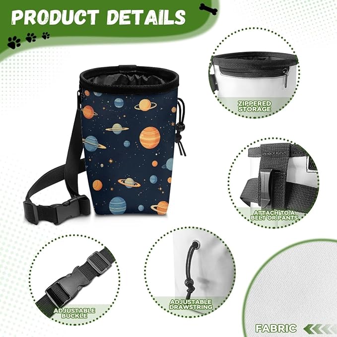 Cartoon Planet Dog Treat Bag Pet Treat Pouch Puppy Training Pouch with Waistband, Treat Snack Bags Holder for Puppies with Multiple Ways to Wear