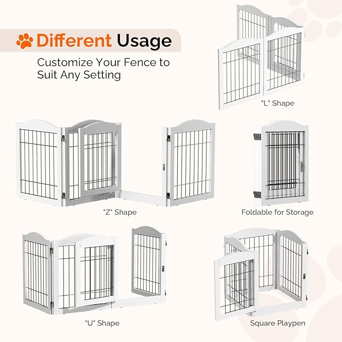 VINGLI Freestanding Dog Gate with Door, Pet Gate with Walk Through Door, Foldable Pet Safety Fence for Stairs Doorways Fireplace (24" H - 4 Panels)