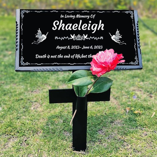 Personalized Pet Memorial Stones for Dog,Cat,Headstone,Cemetary Markers for Graves,Black Granite Memorial Plaque Outdoor,Custom Sympathy Gift for Lost Loved