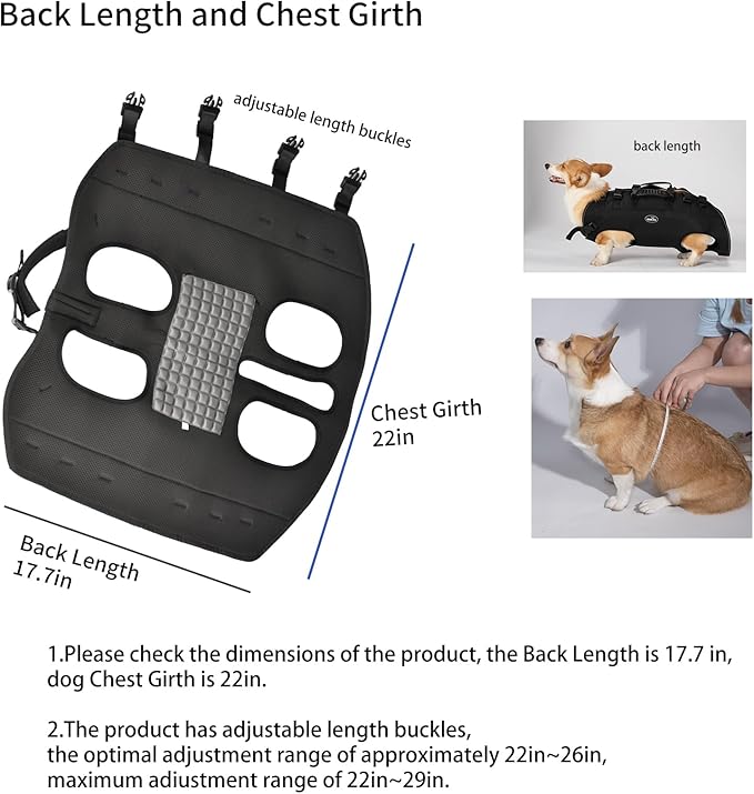 Dog Lift Harness, Pet Support & Rehabilitation Sling Lift Adjustable Padded Breathable Straps Dog Lift Harness for Dogs, Disabled, Joint Injuries, Arthritis, Loss of Stability Dogs Walk(16.5-33LBS)
