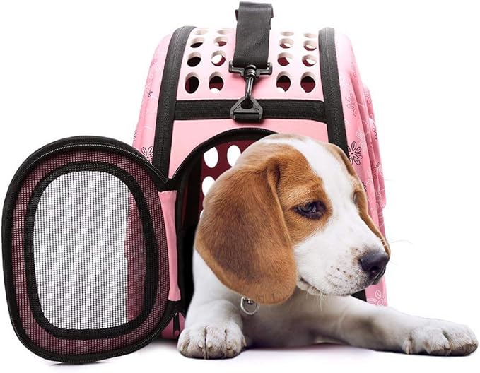 Lofik Travel Outdoor Portable Folding Pet Dog Carrier Cat Carrier Pet Travel Bag Pet Breathable Tote inch Pink