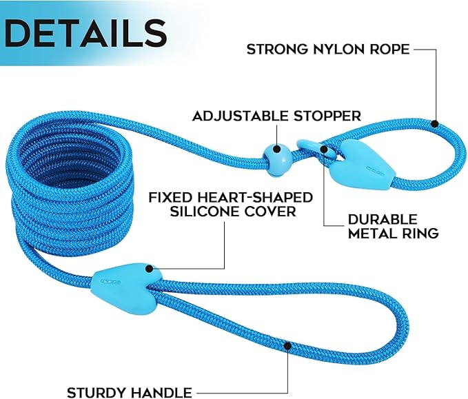 2 Pack Slip Leads for Dogs 6FT Slip Leash for Dogs Dog Lead Strong Nylon Dog Training Leash No Pull Rope Dog Leash Dog Leashes for Small Medium Dogs(Blue+Blue)