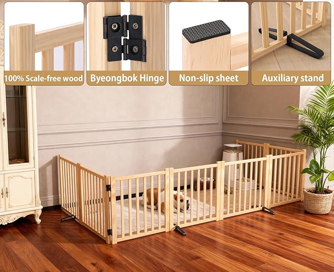 Solid Wood Freestanding Pet Gate,Nature Wood Dog Gates for Doorways The House,Pet Gate for Stairs,Freestanding Indoor Gate Safety Fence,23.6" Height-8 Panels