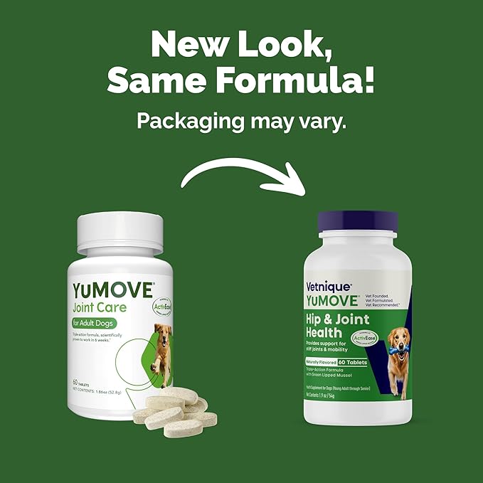 YuMOVE Hip & Joint Supplement for Dogs with Glucosamine, Hyaluronic Acid, Green Lipped Mussel & Omega 3 Joint Supplement - Regular or Advanced Strength (60 Count, Chewable Tablets)