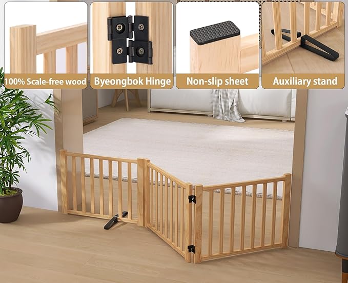Solid Wood Freestanding Pet Gate,Nature Wood Dog Gates for Doorways The House,Pet Gate for Stairs,Freestanding Indoor Gate Safety Fence,16.9" Height-3 Panels