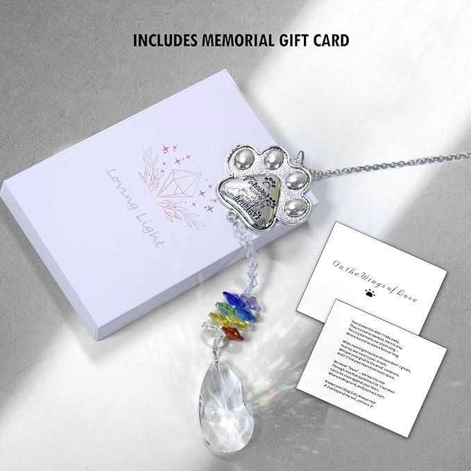 Pet Memorial Suncatcher - Loss of Pet Sympathy Gift for Dog and Cat Owners with Crystals, Indoor Window Suncatchers, Bereavement Gifts Dog Memorial (Colorful)