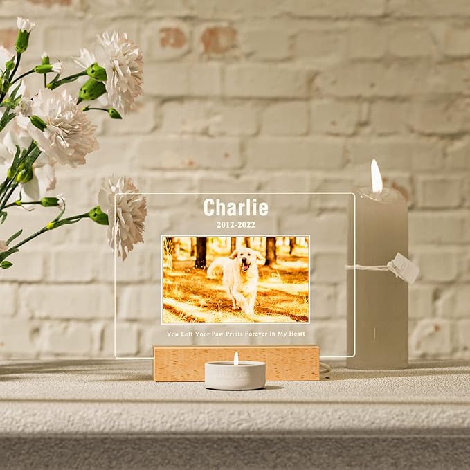 Bemaystar Personalized Dog Memorial Gifts Custom Dog Memorial Night Lights for Grieving Pet Owners, Pet Loss Gifts Cat memorial gifts Loss of Dog Sympathy Gift with Picture Name Date Custom Plaque
