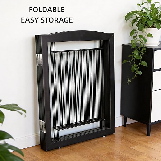 Dog Fence Indoor,Dog Gate Indoor for Doorway pet gate -6-Panel Freestanding, Hallways, House or Stairs -120x32-Inch Retractable Foldable Expandable Wood Pet by SFJC (Black) ﻿