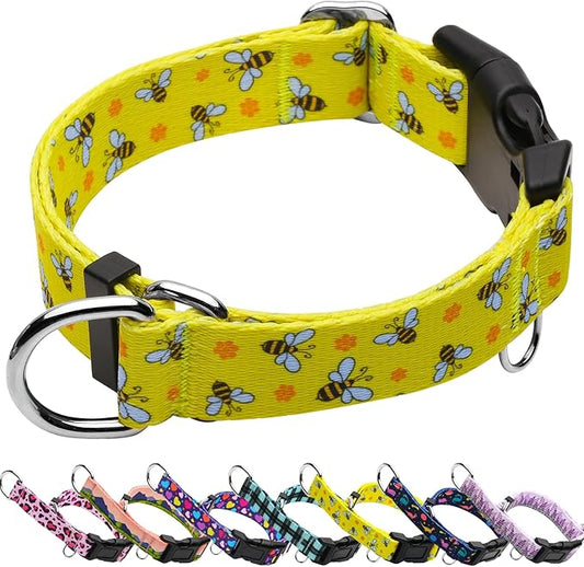 Martingale Collar for Dogs with Buckle No Pull Adjustable Nylon Limited Slip Training Dog Collars (Yellow Bee, Large)