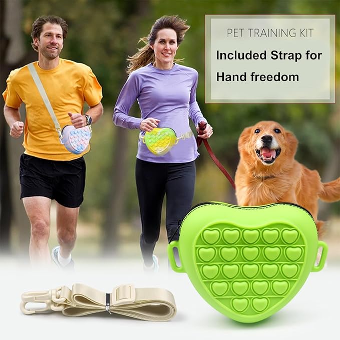 Silicone Dog Treat Pouch with Shoulder Strap and Waist Clip, Zipper Closure Closure to Avoid Spilling, Treat Pouches for Pet Training (Green)