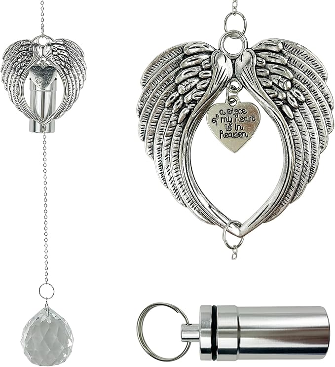 Pet Keepsake Urns for Dogs Ashes with Sun Catcher - Memorial Wind Chimes with Ashes Urn Keychain for Loss of Dog and Cat - Unique Pet Memory Ashes Box - Personalized Hanging Crystal Ornament (Heaven)