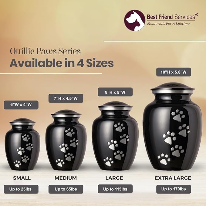 Ottillie Paws Legacy Series Pet Urn for Dogs, Handmade Aluminum Memorial Cremation Urn (X-Large - Pets up to 170 lbs, Ebony, Vertical Pewter Paws)