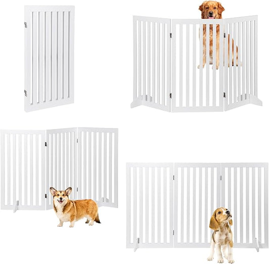 Freestanding Pet Dog Gate, 3-Panel/ 4-Panel Wooden Folding Fence for Hallway,Doorway,Hall,Stair,24 Inch Height Indoor Foldable Dog Fence