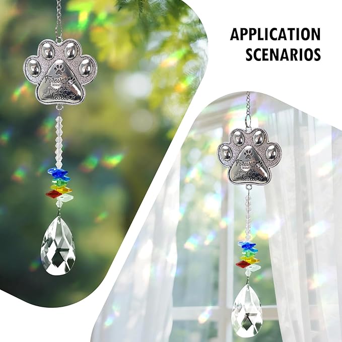 Pet Memorial Suncatcher - Loss of Pet Sympathy Gift for Dog and Cat Owners with Crystals, Indoor Window Suncatchers, Bereavement Gifts Dog Memorial (Colorful)