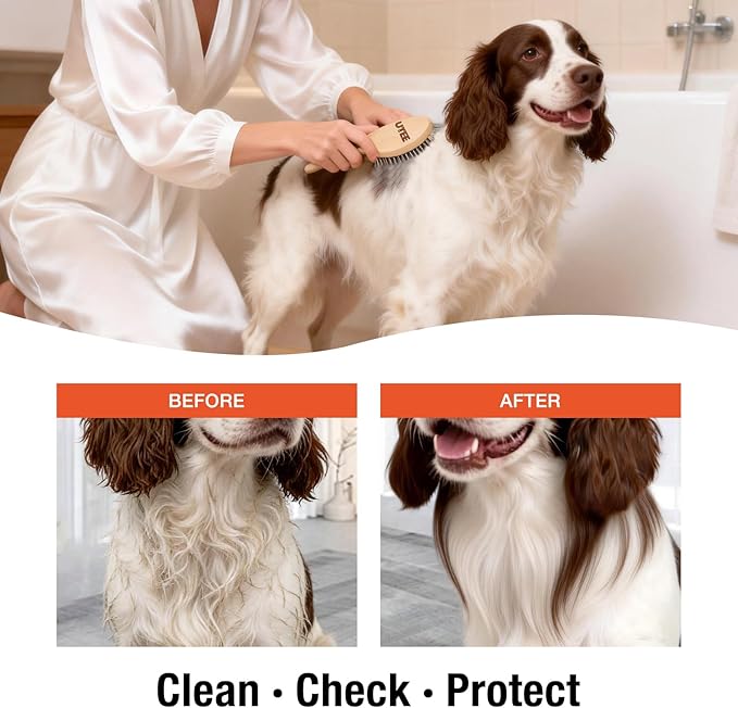 UTEE Professional Pin Brush for Long-Haired Dogs & Cats - Anti-Static Beechwood Grooming Brush with Massage Tips - Gentle De-tangling for Silky Coats & Sensitive Skin