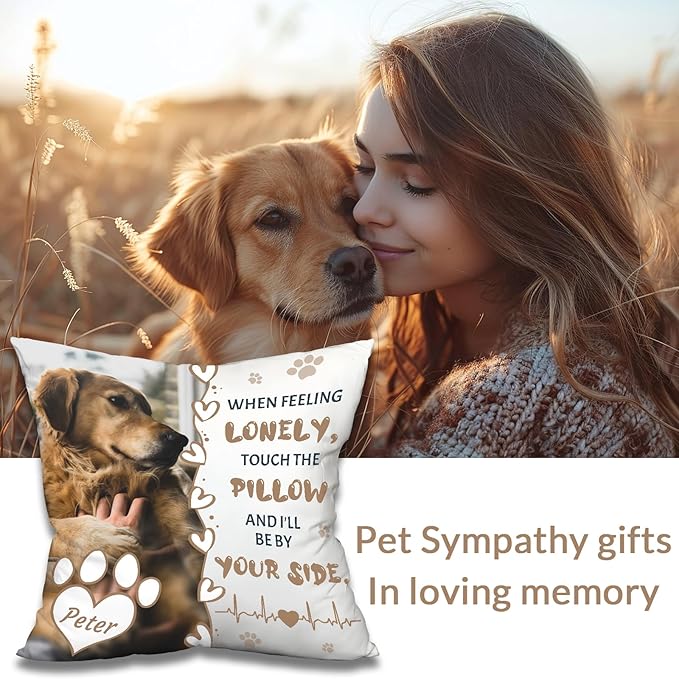 Custom Dog Memorial Throw Pillow with Photo - Personalized Loss of Dog Sympathy Gift for You | Pet Memorial Gifts for Dogs/Cats (Style 1)