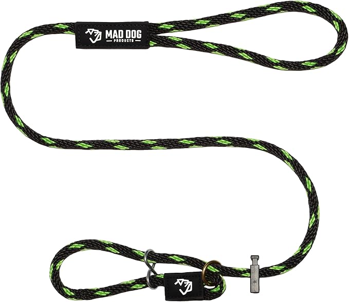 Mad Dog Products Easy Leader Dog Leash 3/8" x 15' Black/Lime Signature Rope - Made in USA