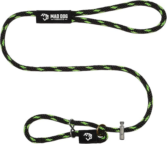 Mad Dog Products Easy Leader Dog Leash 1/2" x 4' Black/Lime Signature Rope - Made in USA