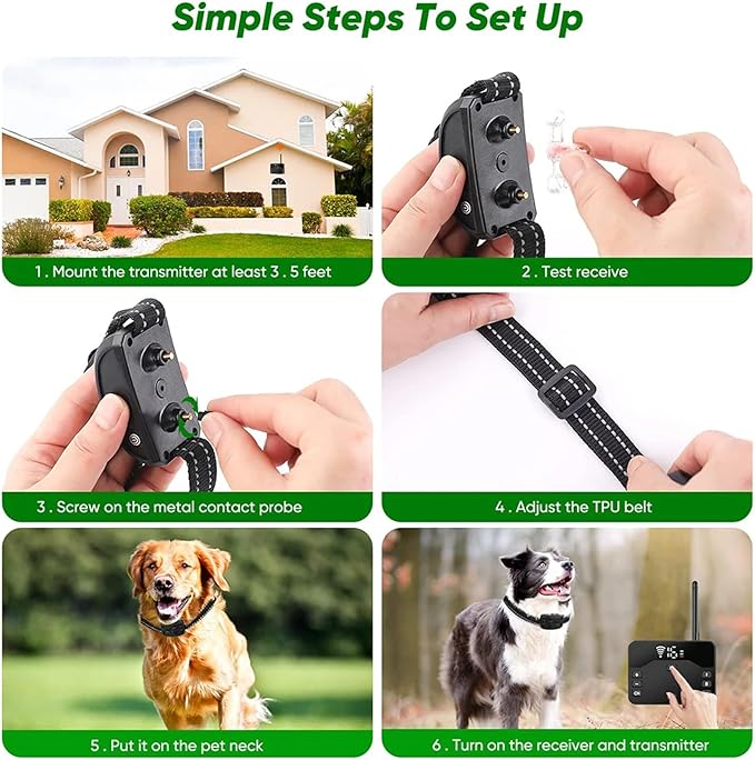 Wireless Dog Fence Dog Training Collar 2 in 1, Electric Pets Boundary Containment System, Adjustable Range Control, Waterproof Receiver, Vibration & Shock, Suitable for All Stubborn Dogs,for3dogs