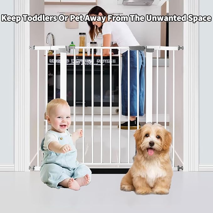 41 Inch Tall Baby Gate Auto Close Dog Gate Adjustable 29.92"-57.48" Wide Pressure Mounted Walk Through Swing Pet Gate for Doorways (White, 29.92"-57.48" Wide)