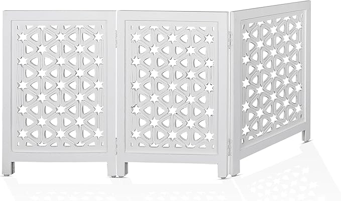 Decorative Wooden Pet Gate, Dog Fence, Cat Gate, Foldable, Adjustable, Portable, Extra-Wide, Wooden Dog Barrier, Free-Standing Puppy Gate 3 Panels for Indoor, Doorways, Stairs-24x54 Inch White Antique