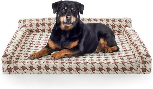 FURTIME Orthopedic Dog Beds Large Sized Dog, XXL Washable Memory Foam Pet Couch Bed with Removable Washable Cover, Non-Slip Bottom with Bolster Sides, Brown