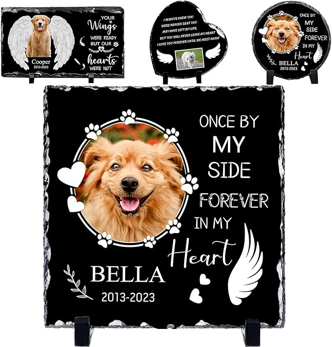 Pet Memorial Stones for Dogs Personalized Photo Rock Slate Square Shape Customized Memorial Stone Gifts for Loss Dog Cat