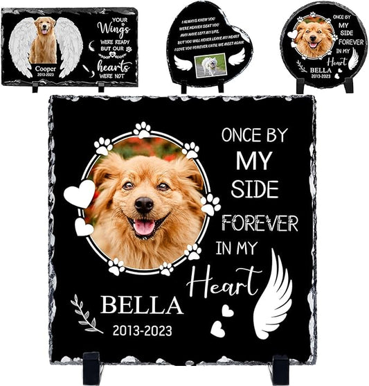 Pet Memorial Stones for Dogs Personalized Photo Rock Slate Square Shape Customized Memorial Stone Gifts for Loss Dog Cat