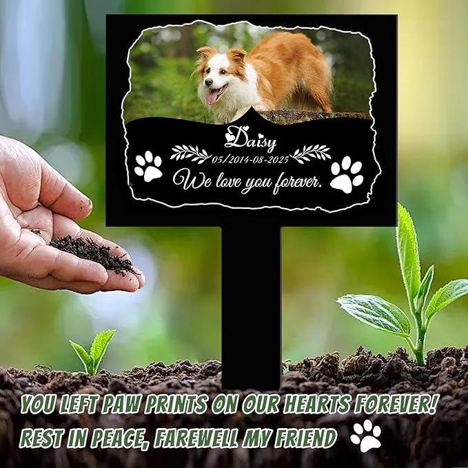 Custom Pet Grave Markers Dog Outdoor, Personalized Pet Grave Marker with Name and Date, Weatherproof Dog Headstone for Graves Outdoor Garden Yard, Pet Tombstones Sympathy Gift for Pet Loss