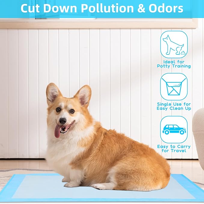 Super-Absorbent Waterproof Dog and Puppy Pet Training Pad, Housebreaking Pet Pad,Blue (22" x 22"(100PCS Regular))