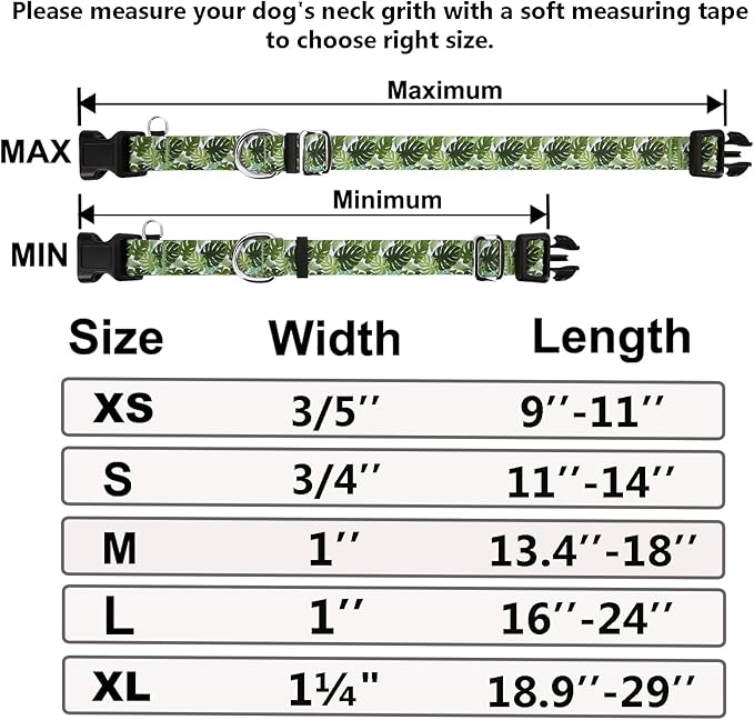 Limited Slip Collar for Dogs with Buckle Adjustable Nylon Tropical No Pull Martingale Training Dog Collars (Palm Leaf, Medium)