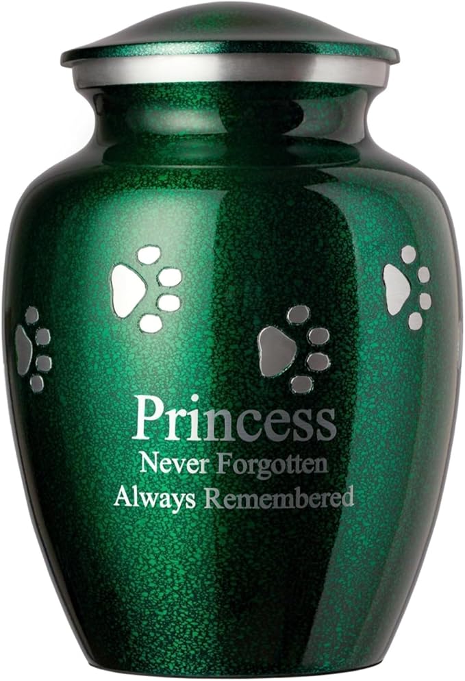 Ottillie Paws Premier Series Pet Urn for Dogs with Personalized Laser Engraving (Large - Pets up to 115 lbs, Marine Green with Horizontal Pewter Paws)