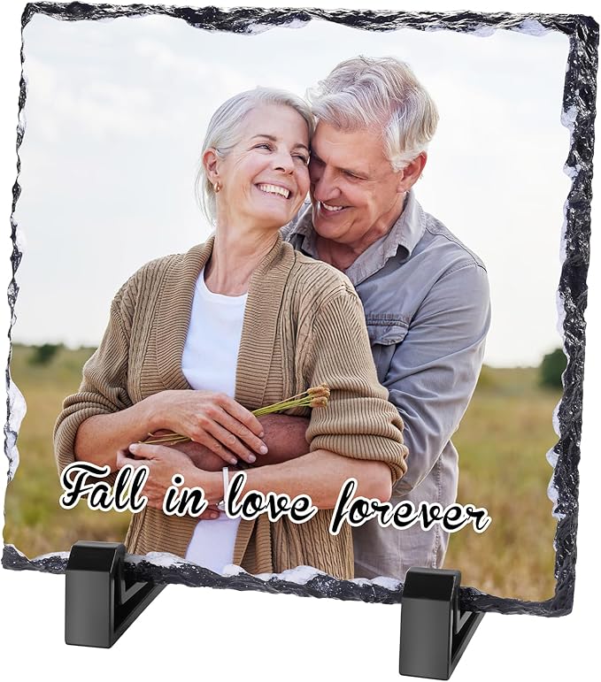 Custom Rock Slate Frame with Picture, Unique Picture Frames Personalized Picture Frame Print Photos Text Gift for Him Her Family Birthday Anniversary