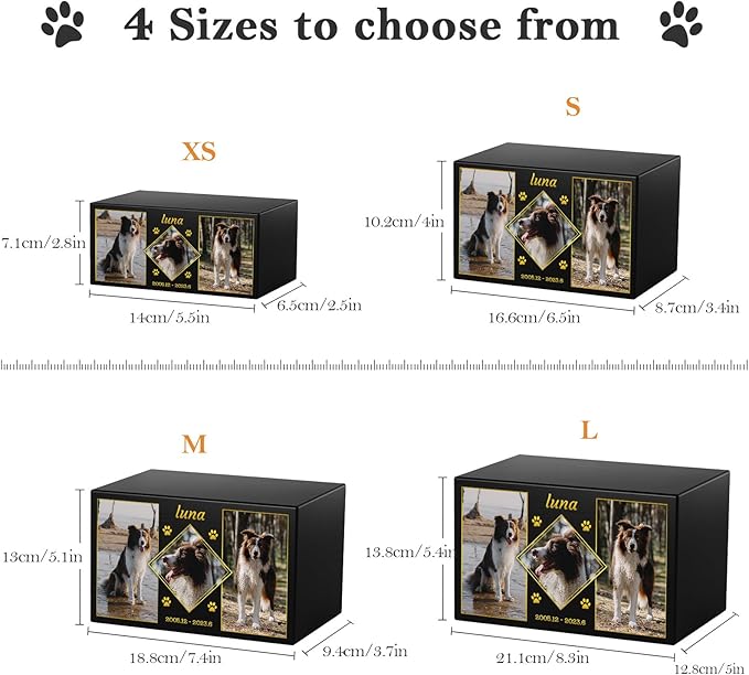 Bemaystar Personalized Pet Urns for Dogs Ashes - Large Custom Pet Memorial Box with Photo, Pet Cremation Urn Box, Wood Keepsake Urn for Pet Cremation, Sympathy Gift for a Pet Weight of Up to 10 lbs