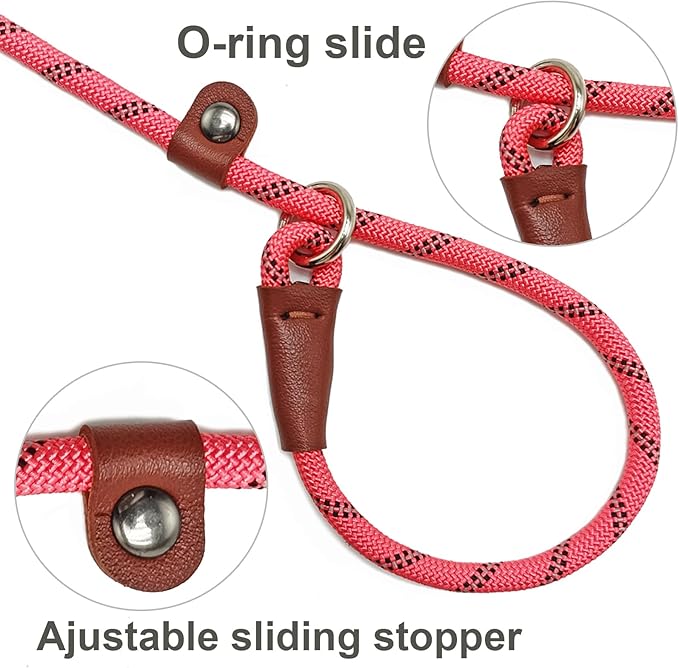 Slip Lead Dog Leash, 1/4" x 5ft No Pull Slip-on Training Leash for Small and Medium Dogs (Pink, 1/4" x 5Ft)