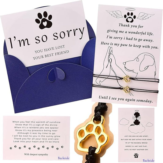 OOW Pet Memorial Gifts for Loss of Dog, Gold Paw Print Bracelets (2 Pack) for Beloved Cat, Loss of Dog Sympathy Gift, Thoughtful Dogs Remembrance, Bereavement Gifts
